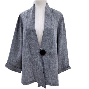 Moon Light linen blazer women's size medium black white woven lightweight hi low